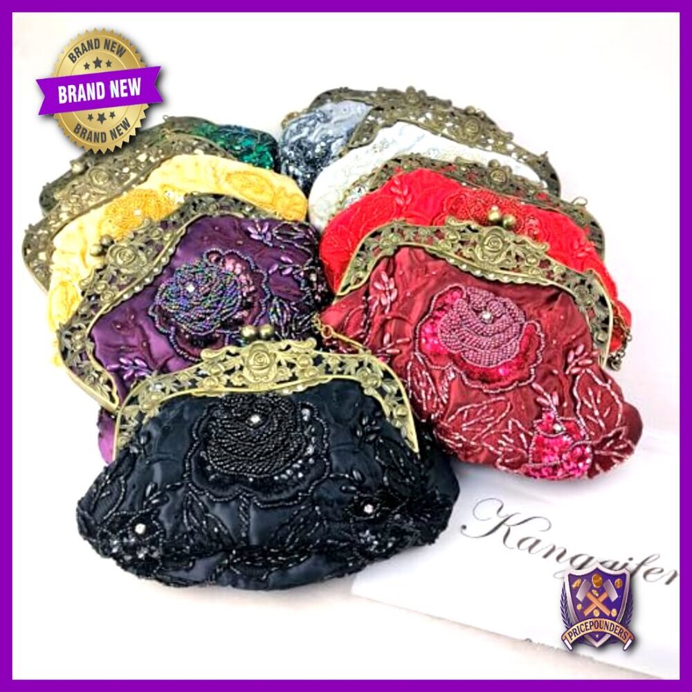 Vintage Beaded Sequin Evening Handbag Elegant Formal Party Clutch - Picture 3 of 4
